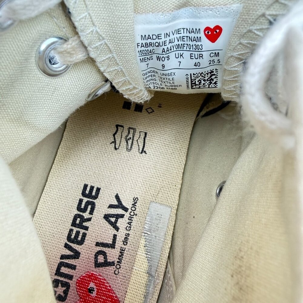 Converse Comme des Garçons Play x Chuck 70 Hi Women Size 9 black Red Shoes - Picture 10 of 11